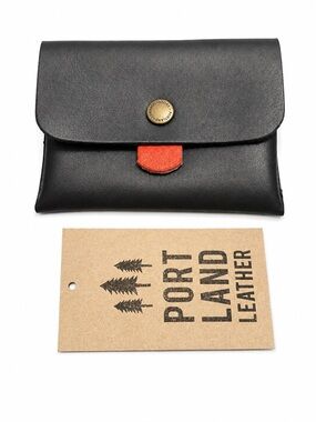 Portland Leather Black Leather Euro Wallet with Red Tab
